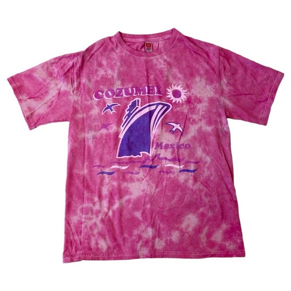 Graphic Tee Tops - Pink Tie Dye Cozumel Mexico Unisex Graphic T-Shirt Size Medium